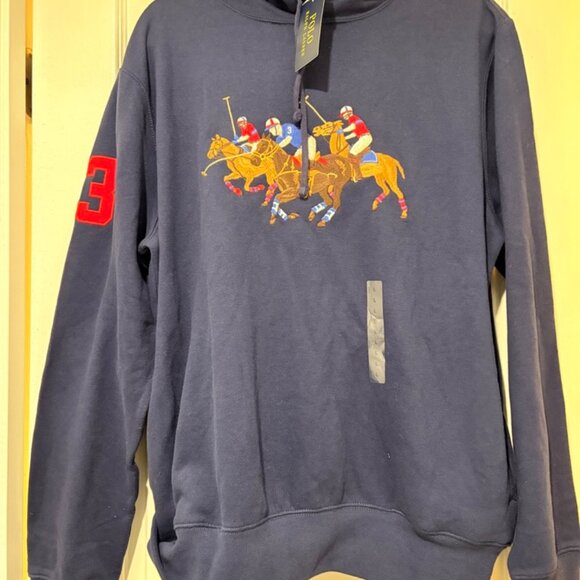 POLO Ralph Lauren Triple Pony Pullover Hoodie in Navy, size Men's Large, NWT - Picture 6 of 7